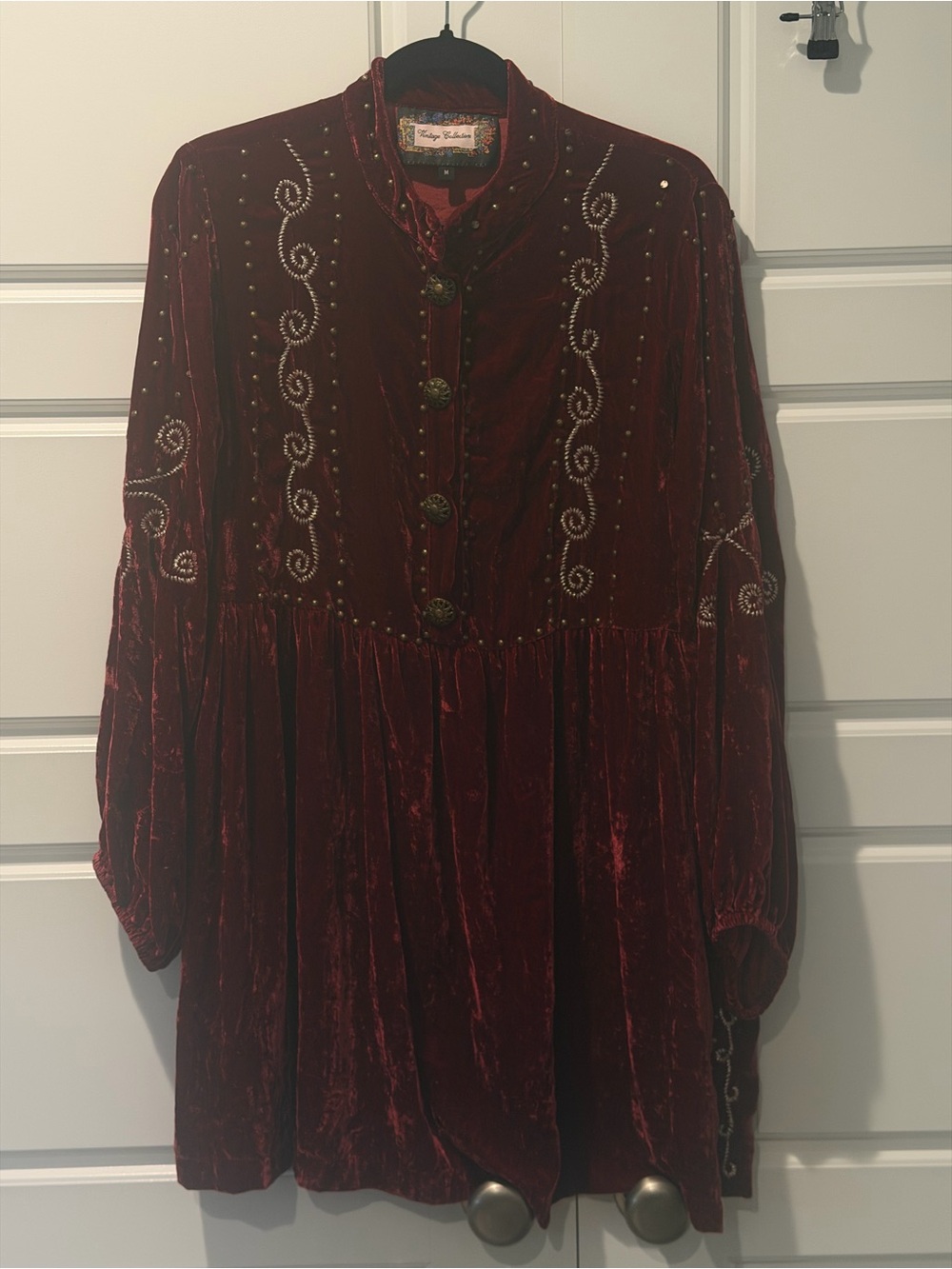 Vintage Collection Rare 100% Silk Velvet Ruby Red Ornate Romance Tunic Medium